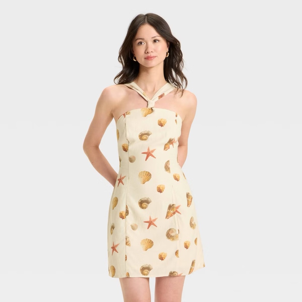 Wild Fable Beige Mini Dress with Seashell Print